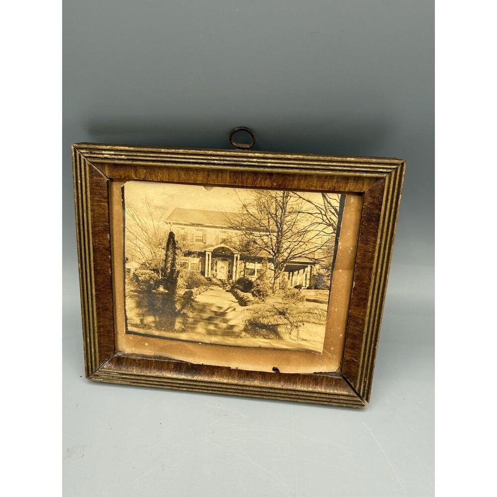 Antique Framed Sepia Photograph Large House Estate Real Photo c1910s 1920s